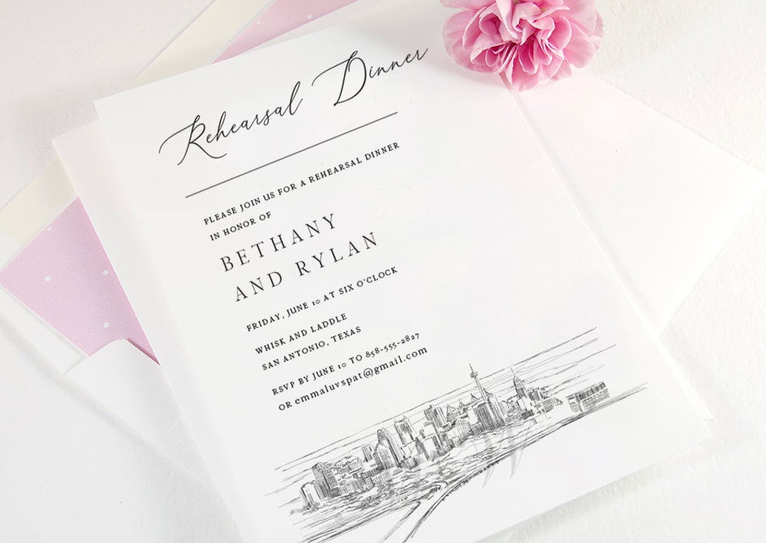 San Antonio Rehearsal Dinner Invitations, Texas Skyline, San Antonio