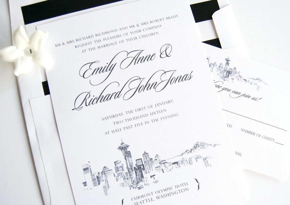 Seattle Skyline Invitation de mariage dessinée à la main - Etsy France