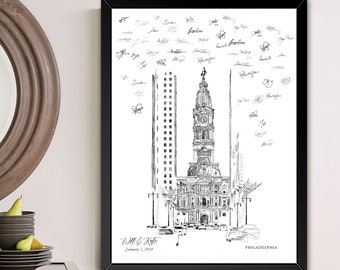 Philadelphia City Hall Alternative Guest Book, Wedding Skyline, Guestbook, Wedding Guestbook, Philadelphia, PA, Philadelphia Skyline