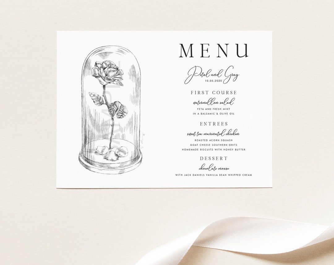 Beauty and the Beast Menu Cards, Fairytale Wedding, Day of Event