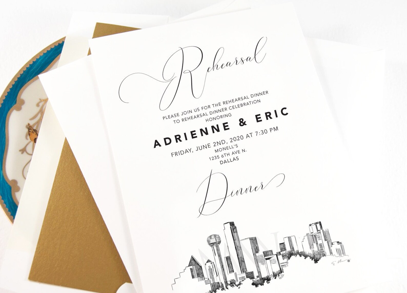 Dallas Rehearsal Dinner Invitations Dallas Skyline Wedding Etsy