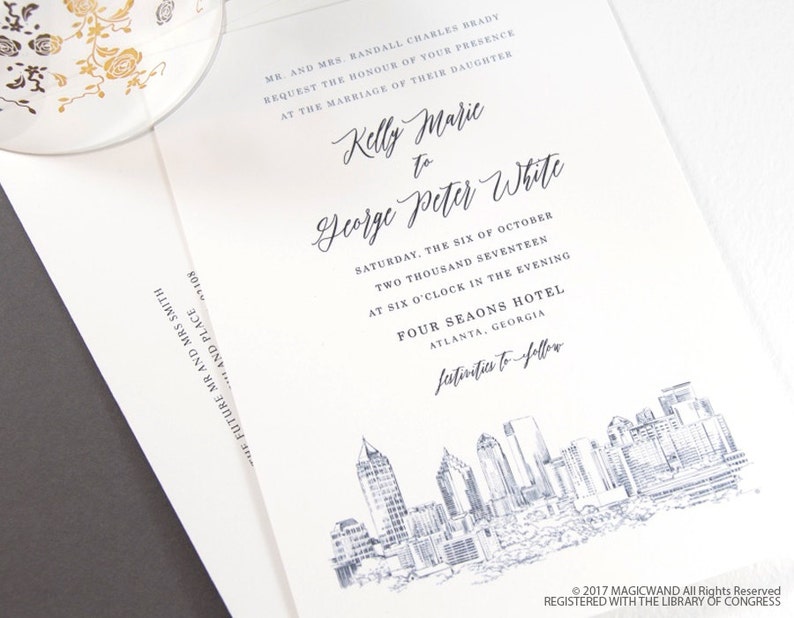 Atlanta Invite,Georgia Atlanta Wedding Sold in Sets of 10 Invitations, RSVP Cards + Envelopes Atlanta Skyline Wedding Invitation
