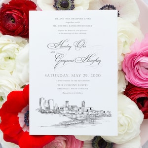 Ft Worth, TX Skyline Wedding Invitation, Fort Worth Wedding, Texas Skyline Invite, Weddings (Sold in Sets of 10 Invitations + Env&#39;s)
