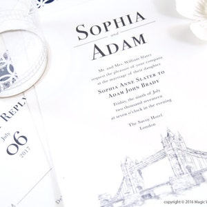 London Skyline Destination Wedding Invitations Package (Sold in Sets of 10 Invitations, RSVP Cards + Envelopes)