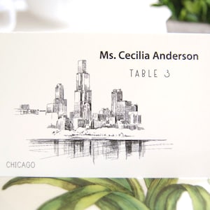 Chicago Skyline Place Cards Personalized with Guests Names (Sold in sets of 25 Cards)