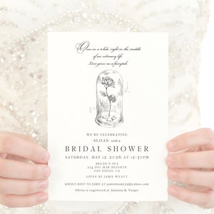 Beauty and the Beast Bridal Shower Modern Invitations, Fairytale Wedding, Disney, Hand Drawn (set of 25 cards & envelopes)