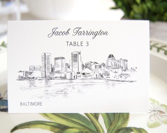 Baltimore Skyline Folded Place Cards (Set of 25 Cards)