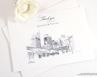 Atlanta Skyline Wedding Thank You Cards, Personal Note Cards, Bridal Shower Thank you Cards (set of 25 cards)