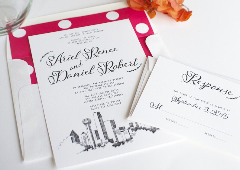 Dallas Skyline Hand Drawn Modern Wedding Invitation Package Etsy