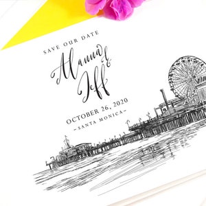 Santa Monica Pier Save the Dates, Los Angeles Wedding, STD,  Save the Date Cards (set of 25 cards)