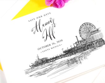 Santa Monica Pier Save the Date Cards: Los Angeles Wedding (Set of 25)