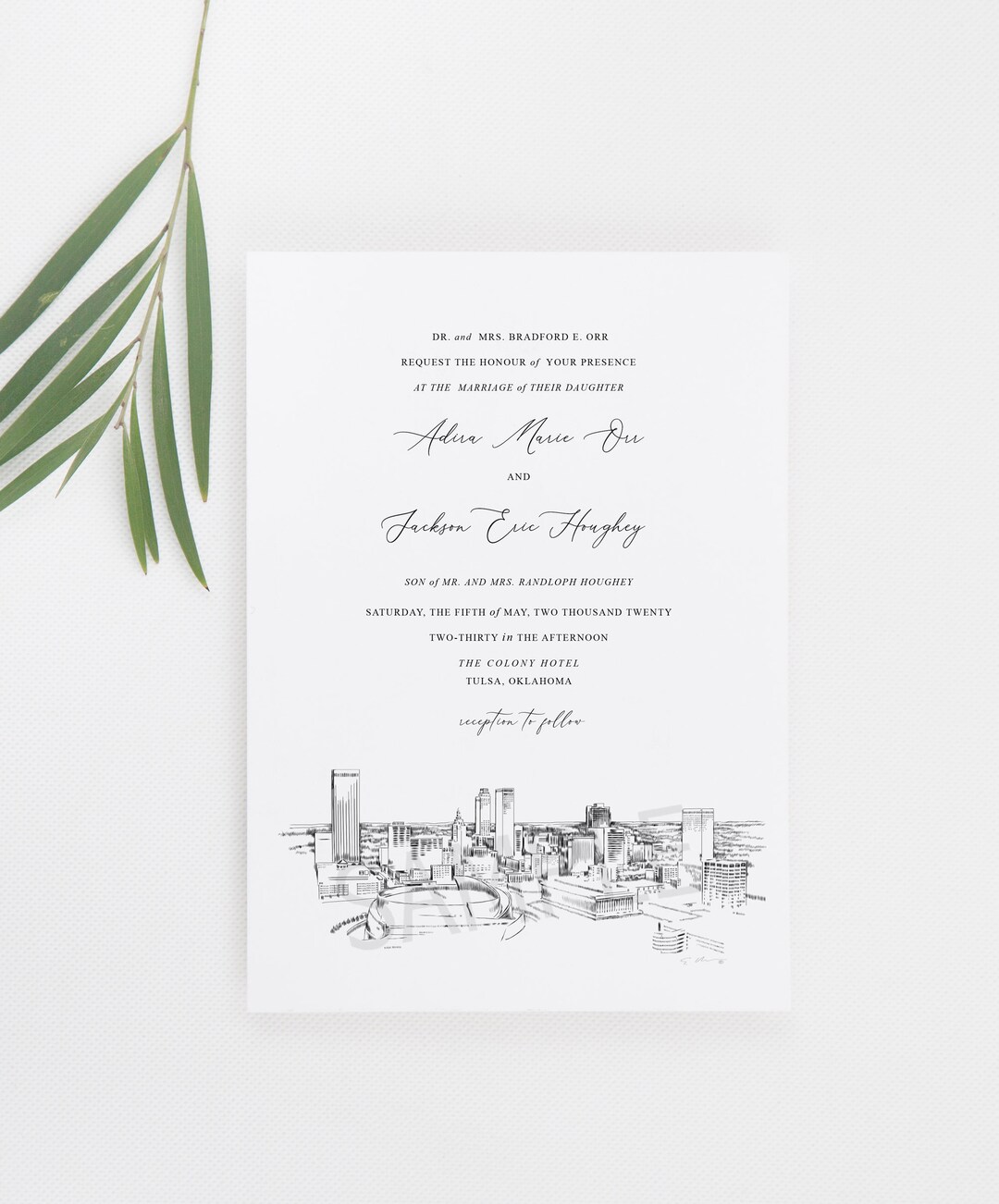 Tulsa, OK Skyline Wedding Invitation, Oklahoma Wedding, Tulsa Skyline Invite sold in Sets of 10