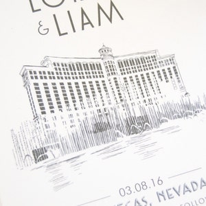 Las Vegas Bellagio Hotel Skyline Starry Night Hand Drawn Save the Date Cards set of 25 cards image 2