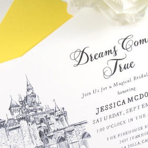 Disneyland Castle Bridal Shower Invitations, Fairytale Wedding, Disney, Hand Drawn set of 25 cards & envelopes image 2