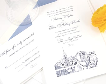 New York City Skyline Wedding Invitation Set: Hand-Drawn Design