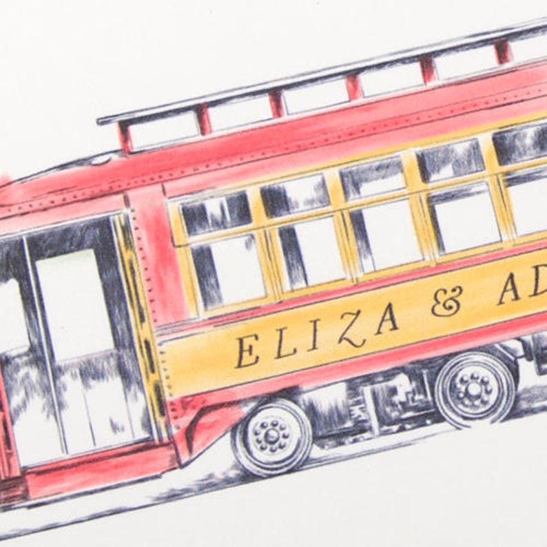 Trolley Car Save the Dates, Cable Car Save the Date Cards, Wedding, STD, Hand Drawn set of 25 cards image 2