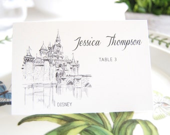 Disney Inspired Fairytale Wedding Skyline Blank Folded Place Cards (Set of 25 Cards)