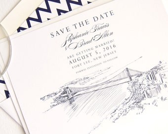 George Washington Bridge, GWB Skyline Wedding Save the Dates (set of 25 cards and white envelopes)