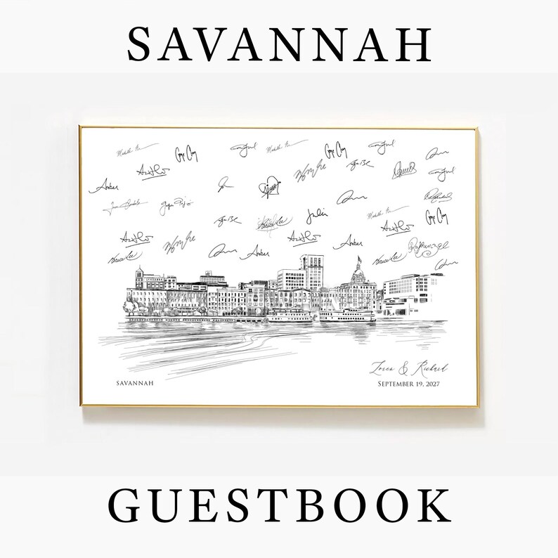 Savannah Wedding Guest Book Alternative | Savannah Skyline Guest Book | Custom Wedding Guest Book | Wedding Decor image 4