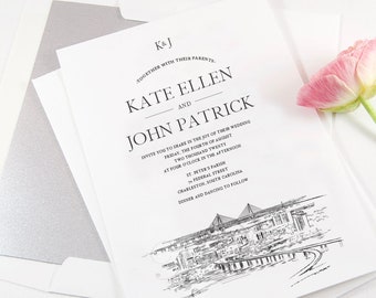 Charleston Skyline Wedding Invitation, South Carolina, Wedding, Charleston, SC, Invite, Wedding (Sold in Sets of 10 Invitations + Envelopes)