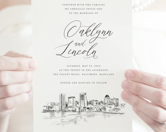 Baltimore Wedding Invitations, Maryland Wedding, Baltimore, Skyline Invitation (Sold in Sets of 10 Online RSVP Cards & Invitations)