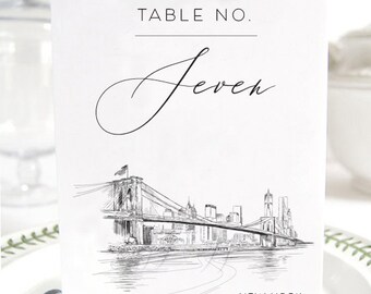 New York Wedding Table Numbers (1-10), NYC Wedding, NY