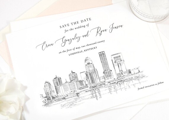 Key West Skyline Hand Drawn Save the Date Cards set of 25 cards