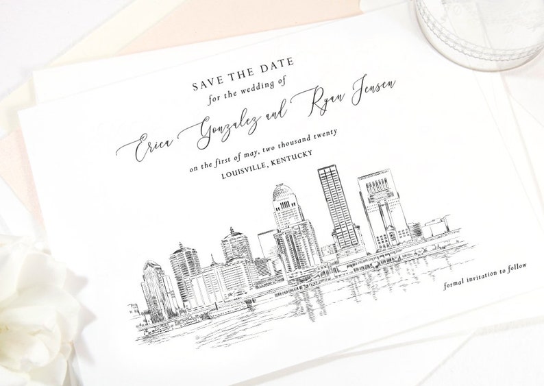 Louisville Skyline Save the Dates, Louisville Save the Date, Kentucky Wedding, Louisville Save the Date Cards, STD Weddings set of 25 image 1