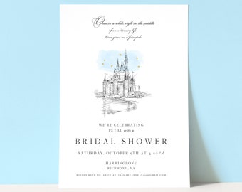 Bridal Shower Invitations, Disney World Castle, Invite, Wedding, fairytale, Bridal Luncheon, Invite, Unique, bridal shower, invitation