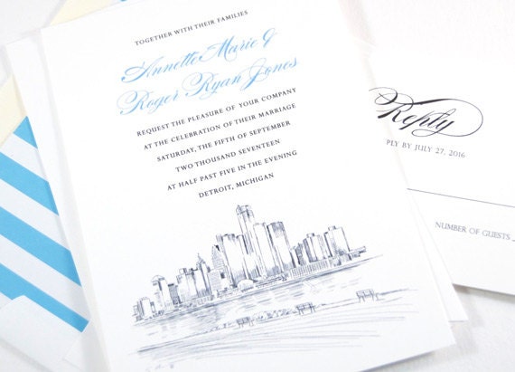 Detroit Skyline Wedding Invitations Package Sold In Sets Of Etsy
