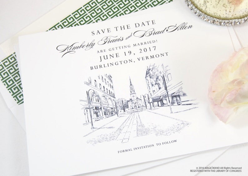 Burlington Skyline Save the Date Cards Burlington Vermont Etsy
