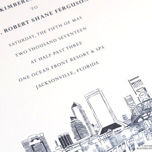 Jacksonville, Florida Skyline Wedding Invitation Package Sold in Sets of 10 Invitations, RSVP Cards Envelopes image 3