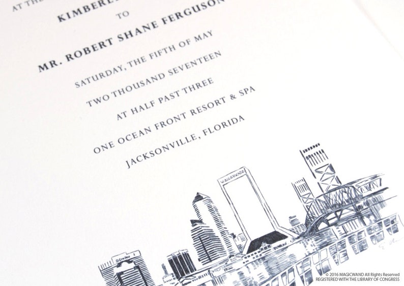 Jacksonville, Florida Skyline Wedding Invitation Package Sold in Sets of 10 Invitations, RSVP Cards Envelopes image 3