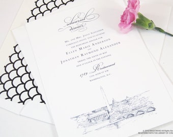 Washington D.C. Memorials Skyline Rehearsal Dinner Invitations (set of 25 cards)