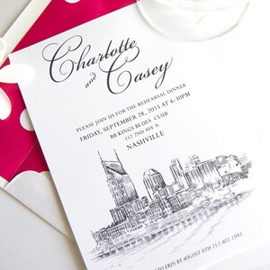 Nashville Waterfront View Skyline Weddings Rehearsal Dinner Invitations (set of 25 cards)