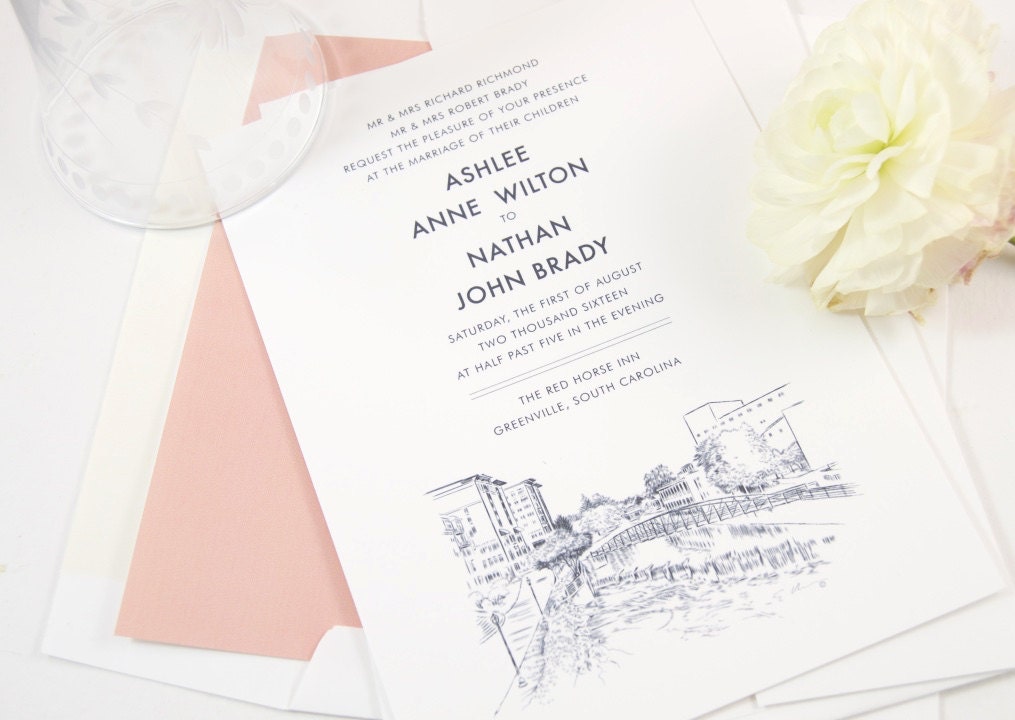 Greenville Skyline Wedding Invitations Greenville Wedding Etsy