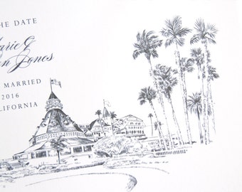 Hotel Del Coronado Hand Drawn Save the Date Cards (set of 25 cards)
