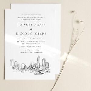 Charlotte Wedding Invitation, Skyline, North Carolina Wedding, Charlotte Wedding (Sold in Sets of 10 Online RSVP Cards & Invitations)