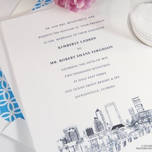 Jacksonville, Florida Skyline Wedding Invitation Package Sold in Sets of 10 Invitations, RSVP Cards Envelopes image 2