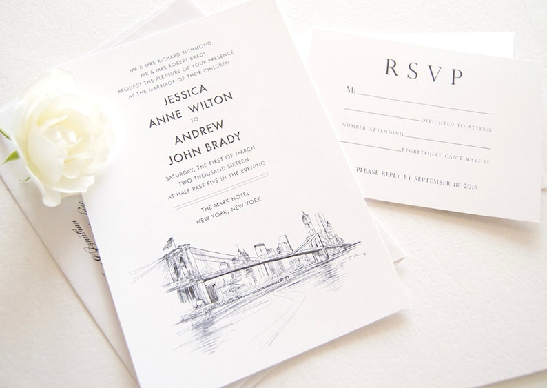 New York City Skyline Wedding Invitation New York Wedding Etsy