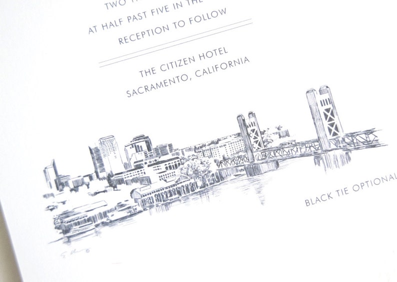 Sacramento Skyline Wedding Invitation, Sacramento Wedding, Sacramento Invite, Sold in Sets of 10 Invitations, RSVP Cards Envelopes image 2