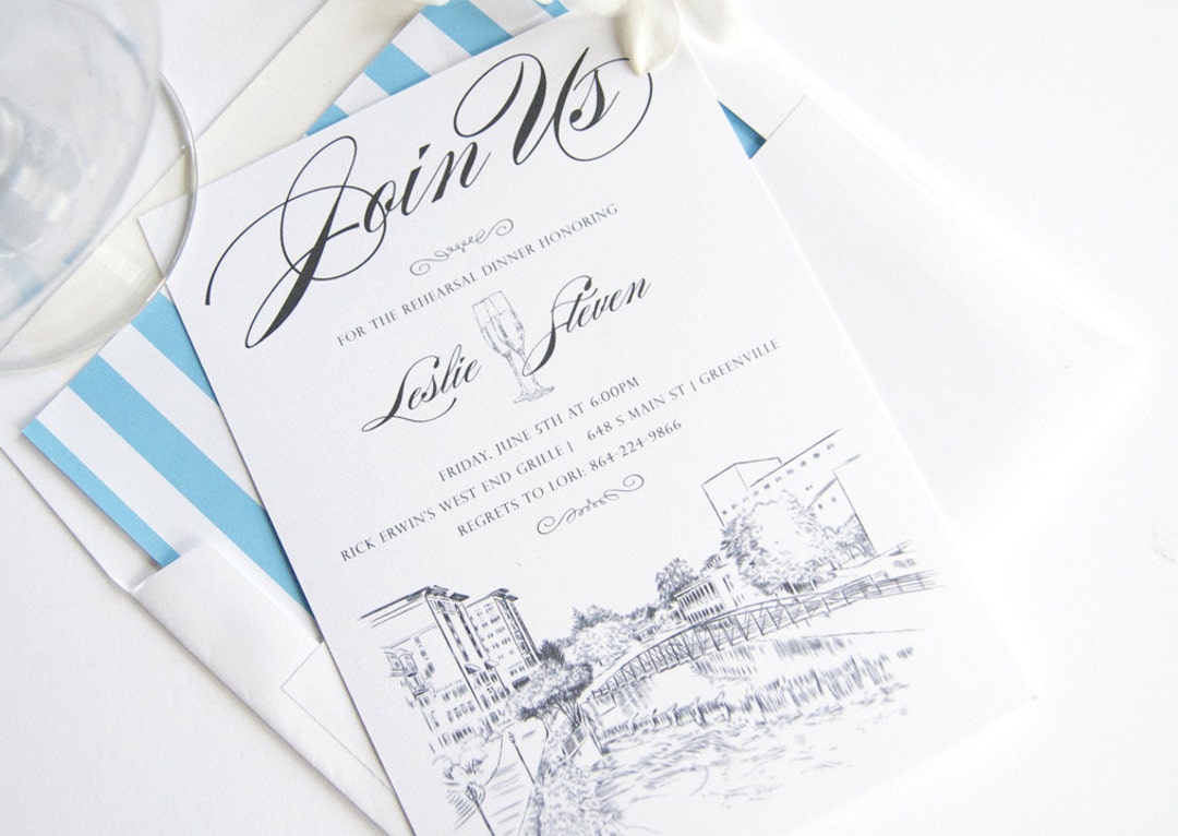 Greenville Skyline Rehearsal Dinner Invitations, South Carolina, SC
