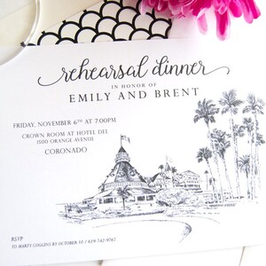 Hotel Del Coronado Skyline Rehearsal Dinner Invitations (set of 25 cards)