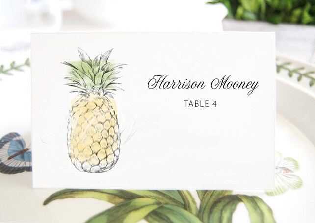 Pineapple Folded Place Cards Blank Hawaiian Beach Themed Wedding