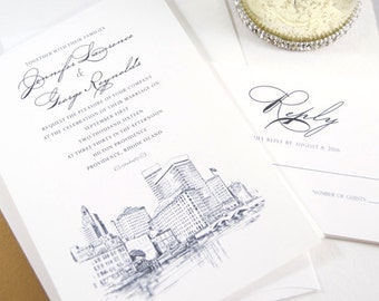 Providence Skyline Wedding Invitation Package (Sold in Sets of 10 Invitations, RSVP Cards + Envelopes)