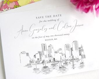 Boston Skyline Save the Dates, Save the Date Cards, STD, Wedding Save the Date (set of 25 cards)