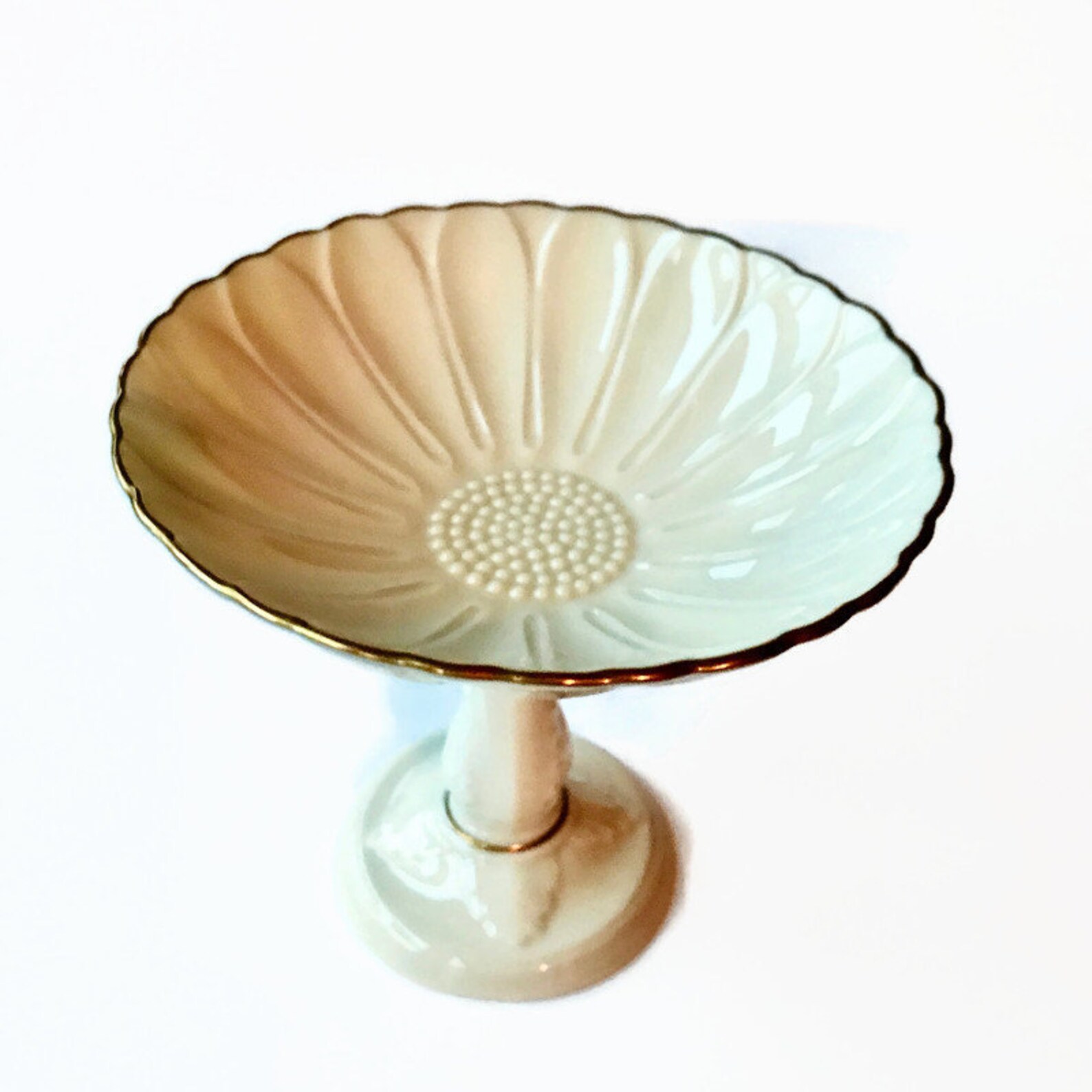 Lenox Scalloped Sunflower Pedestal Candy Nut Dish Ivory Etsy