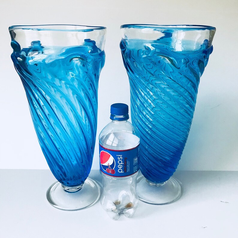 Large Blue Swirl Glass Vases Image 0