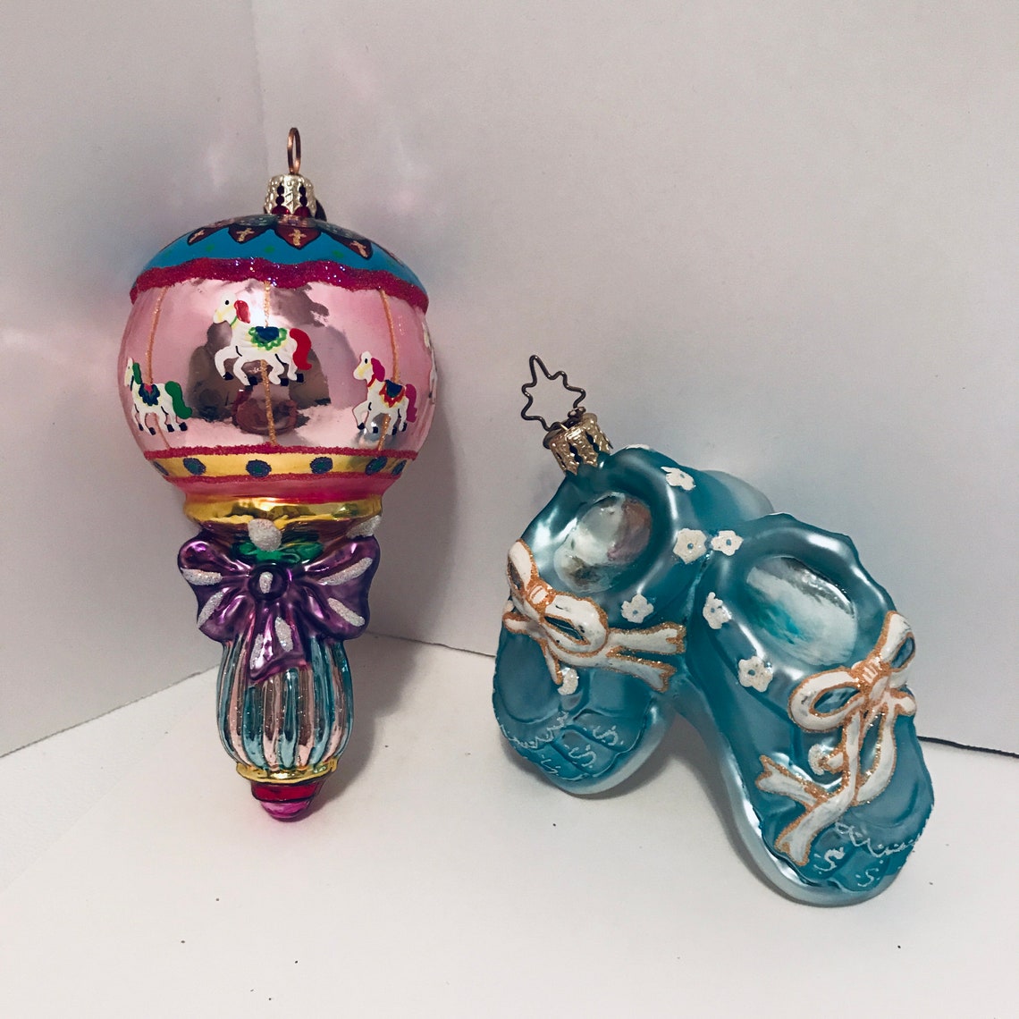 Christopher Radko Baby Ornaments Rattle and Blue Shoes Etsy