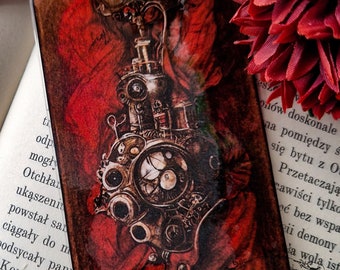 Bookmark-Book-Page marker-Steampunk-Red-Fantasy-Retro-Metal-Tassel-Gift-Present-Reading Lover-Library-Librarian-For her-For him-Love-Care